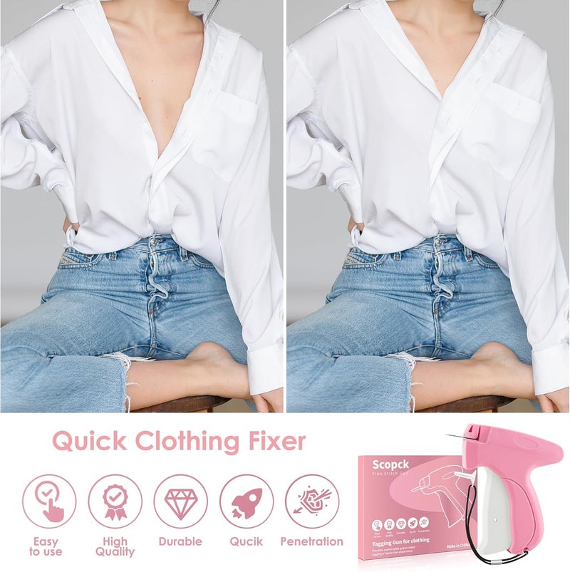 Scopck Stitch Gun for Clothes - Handheld Stitch Gun Quick Clothing Fixer - Tagging Gun - Includes 6 Needle, 1000 Black Fasteners & 1000 White Fasteners (Pink/Orange) - Image 5